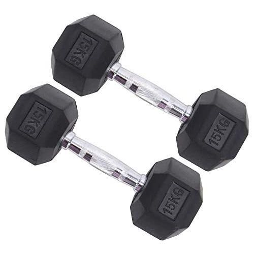 Pair Of 15kg Hexagon Rubber Coated Pure Iron Fixed Weight Lifting Dumbbell Item | Buy Pair Of 15kg Hexagon Rubber Coated Pure Iron Fixed Weight Lifting Dumbbell | SPOP Enterprise Global